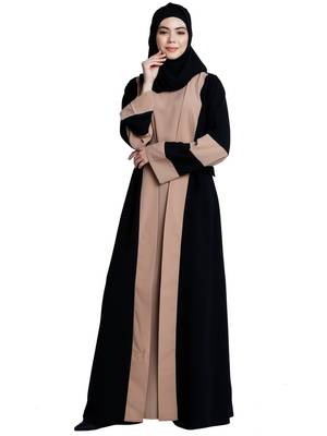 Dual colored Dubai style abaya- Black-Khaki 2