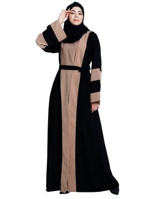 Dual colored Dubai style abaya- Black-Khaki 3