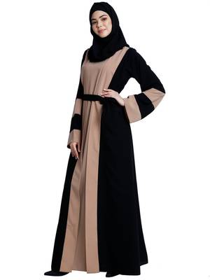 Dual colored Dubai style abaya- Black-Khaki 4