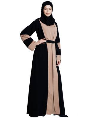 Dual colored Dubai style abaya- Black-Khaki 5