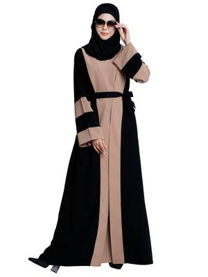 Dual colored Dubai style abaya- Black-Khaki 7