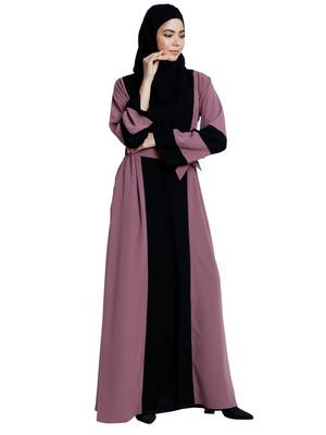 Dual colored Dubai style abaya- Pink-Black 3