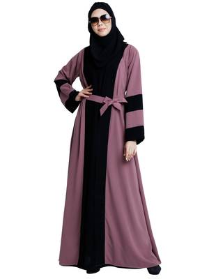 Dual colored Dubai style abaya- Pink-Black 7