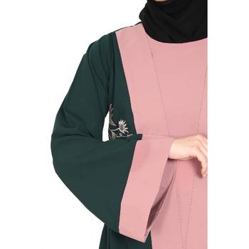 Embroidery work on layered abaya- Bottle Green-baby pink 3