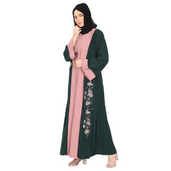 Embroidery work on layered abaya- Bottle Green-baby pink 5