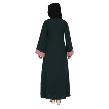 Embroidery work on layered abaya- Bottle Green-baby pink 7