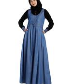 Classic Denim maxi dress with shirt collar- Black-Blue