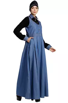 Classic Denim maxi dress with shirt collar- Black-Blue
