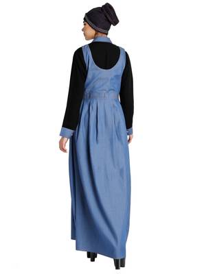 Classic Denim maxi dress with shirt collar- Black-Blue 7