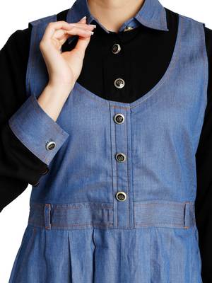 Classic Denim maxi dress with shirt collar- Black-Blue 9