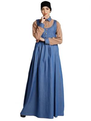 ClaClassic Denim maxi dress with shirt collar- Khaki-Blue 1