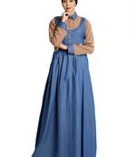 ClaClassic Denim maxi dress with shirt collar- Khaki-Blue