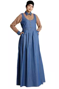 ClaClassic Denim maxi dress with shirt collar- Khaki-Blue