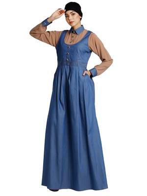 ClaClassic Denim maxi dress with shirt collar- Khaki-Blue 3