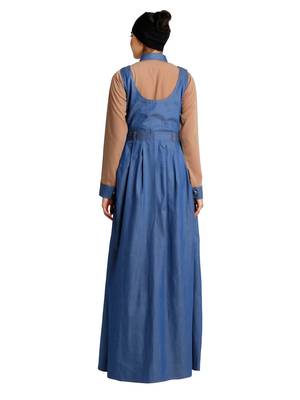 ClaClassic Denim maxi dress with shirt collar- Khaki-Blue 4