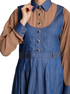 ClaClassic Denim maxi dress with shirt collar- Khaki-Blue 5