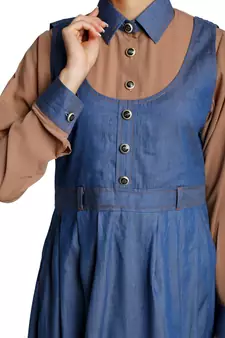 ClaClassic Denim maxi dress with shirt collar- Khaki-Blue
