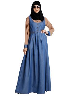 ClaClassic Denim maxi dress with shirt collar- Khaki-Blue 6