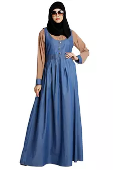 ClaClassic Denim maxi dress with shirt collar- Khaki-Blue