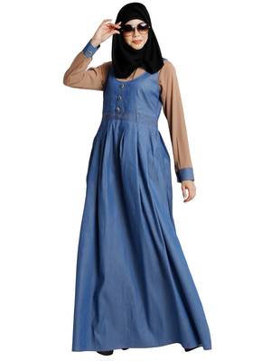 ClaClassic Denim maxi dress with shirt collar- Khaki-Blue 7