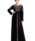 Umbrella abaya with embroidery work - Black-Khaki