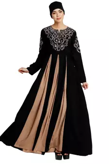 Umbrella abaya with embroidery work - Black-Khaki
