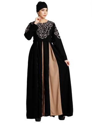 Umbrella abaya with embroidery work - Black-Khaki 4