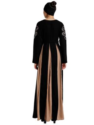 Umbrella abaya with embroidery work - Black-Khaki 6