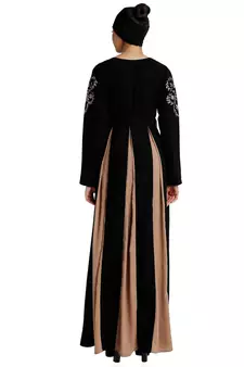 Umbrella abaya with embroidery work - Black-Khaki
