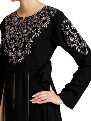 Umbrella abaya with embroidery work - Black-Khaki 7