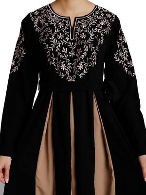 Umbrella abaya with embroidery work - Black-Khaki 8