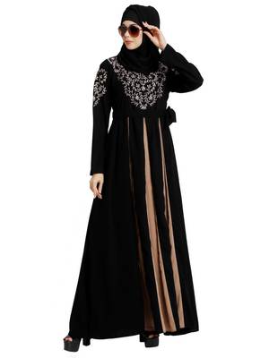 Umbrella abaya with embroidery work - Black-Khaki 9