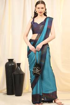 Leeza Store Women'S Blue Chiffon Brasso Fancy Abstract Printed Trendy Saree With Running Blouse Piece