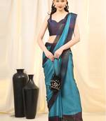 Leeza Store Women'S Blue Chiffon Brasso Fancy Abstract Printed Trendy Saree With Running Blouse Piece