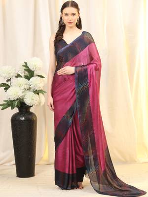 Leeza Store Women'S Purple Chiffon Brasso Fancy Abstract Printed Trendy Saree With Running Blouse Piece 1
