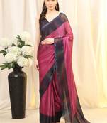 Leeza Store Women'S Purple Chiffon Brasso Fancy Abstract Printed Trendy Saree With Running Blouse Piece
