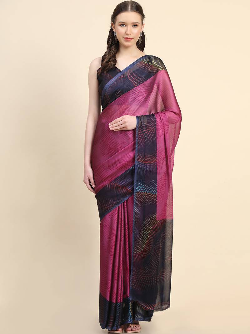 Leeza Store Women'S Purple Chiffon Brasso Fancy Abstract Printed Trendy Saree With Running Blouse Piece