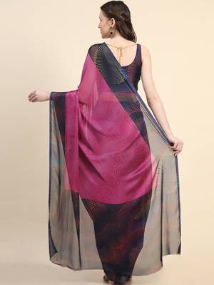 Leeza Store Women'S Purple Chiffon Brasso Fancy Abstract Printed Trendy Saree With Running Blouse Piece 4