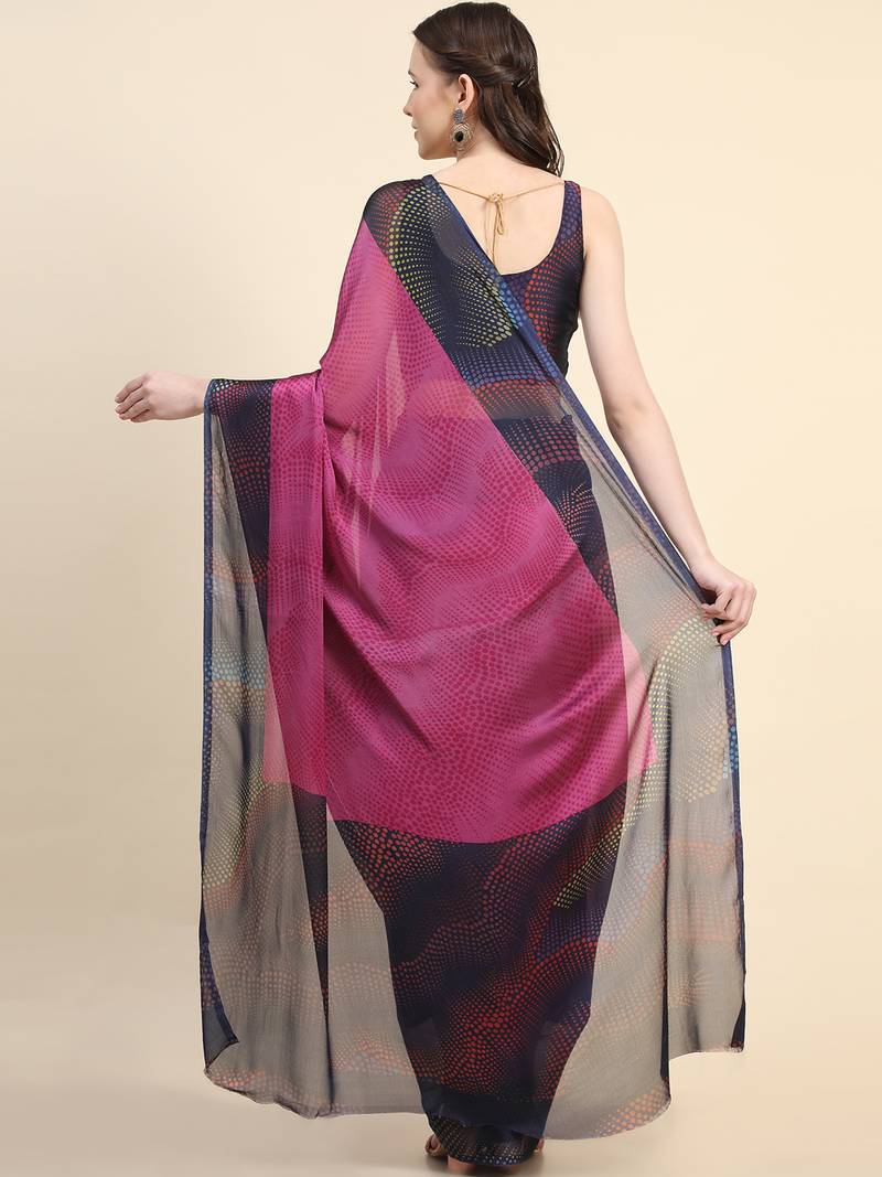 Leeza Store Women'S Purple Chiffon Brasso Fancy Abstract Printed Trendy Saree With Running Blouse Piece
