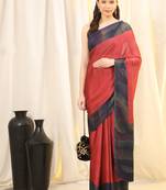 Leeza Store Women'S Red Chiffon Brasso Fancy Abstract Printed Trendy Saree With Running Blouse Piece