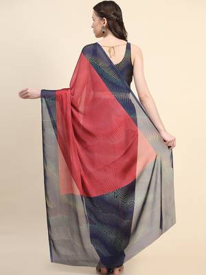 Leeza Store Women'S Red Chiffon Brasso Fancy Abstract Printed Trendy Saree With Running Blouse Piece 4