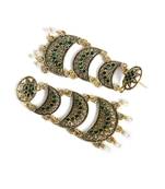 Green & Gold-toned cresent shape chandbalis