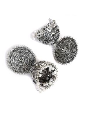 Silver-toned Dome Shaped Jhumkas 1