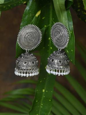 Silver-toned Dome Shaped Jhumkas 3