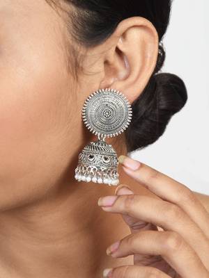 Silver-toned Dome Shaped Jhumkas 4