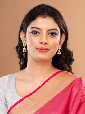 Gold Plated & Peach Round Shape Jhumka Earring. 3