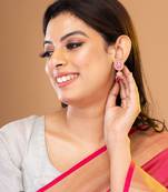 Gold Plated & Pink Round Shape Jhumka Earring.