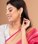 Gold Plated & Grey Round Shape Jhumka Earring.