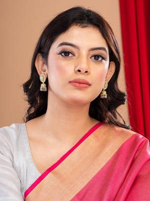 Gold Plated & Grey Round Shape Jhumka Earring. 3