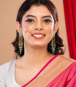 Gold plated & Blue Oval Shaped Drop Earrings.